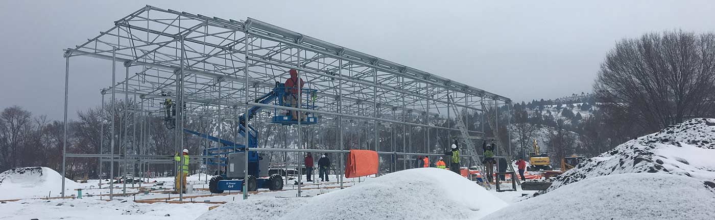 building under construction in wintertime